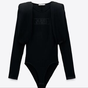 Zara Black Long Sleeve Bodysuit with Shoulder Pads